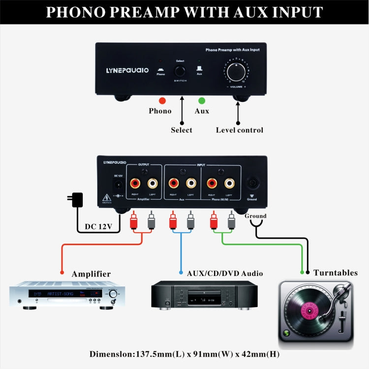 B855 LINEPAUDIO 電話前置唱機信號放大器，帶輔助輸入和音量控制