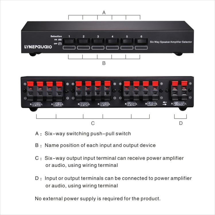 LINEPAUDIO B898 六路立體聲揚聲器／放大器比較器雙向選擇開關切換器