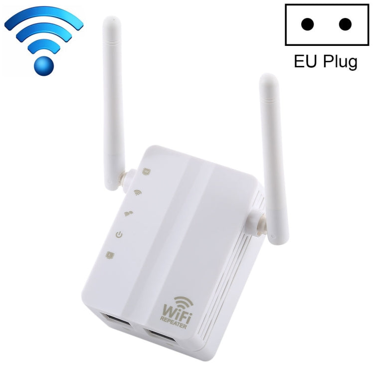 300Mbps 無線 N 範圍擴展器 WiFi 中繼訊號增強器網路路由器，附 2 支外置天線，歐規插頭，2 支外置天線（白色）、2 支外置天線（黑色）