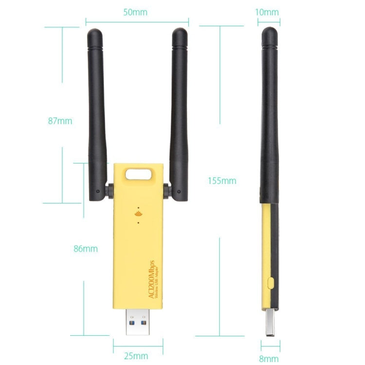 AC1200Mbps 2.4GHz & 5GHz 雙頻 USB 3.0 WiFi 轉接器，外接網卡，帶 2 根外置天線，AC1200Mbps USB 3.0