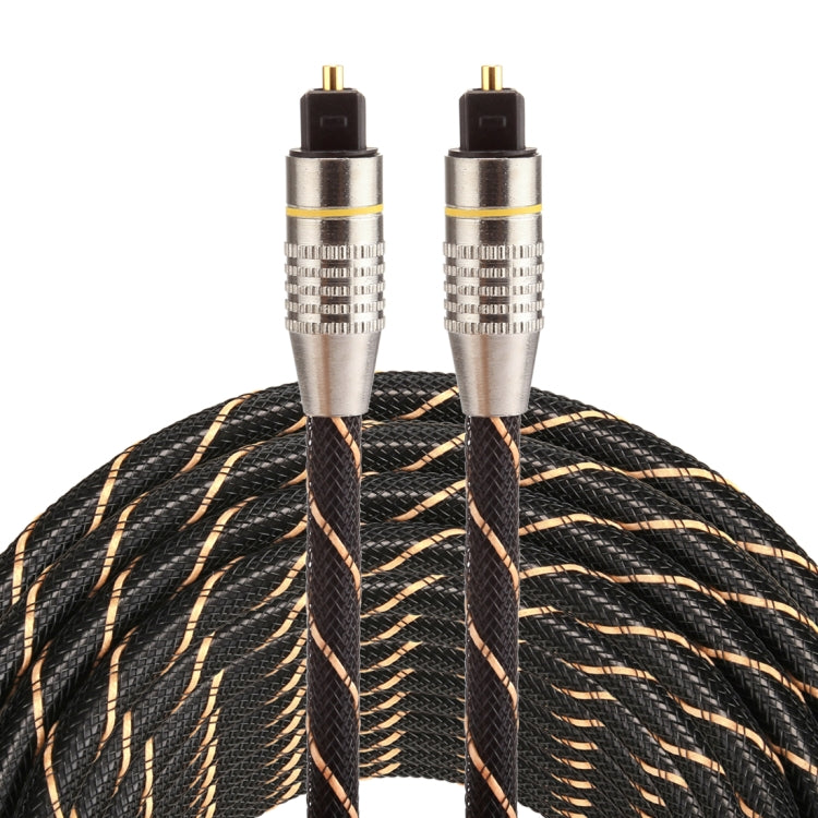 15米 OD6.0mm 鍍金金屬頭編織網線 Toslink 公對公數位光纖音訊線，長度：15米