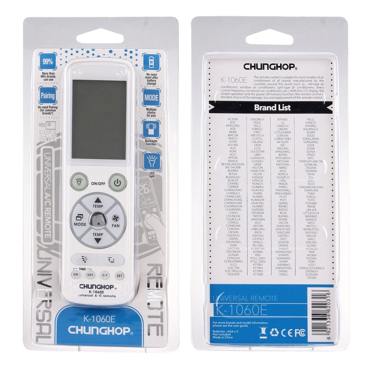 CHUNGHOP K-1060E 通用空調遙控器，K-1060E