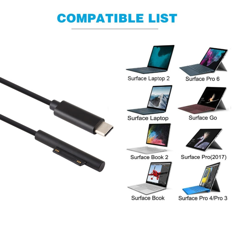 USB-C / Type-C 轉6針磁吸公頭筆記型電腦電源充電線，適用微軟 Surface Pro 7 / 6 / 5，線長：約1.5米，適用微軟 Surface Pro 7 / 6 / 5