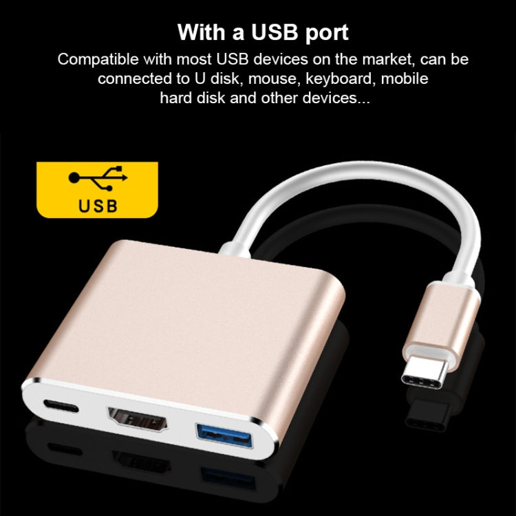 V125 USB-C / Type-C 公頭轉 PD + HDMI + USB 3.0 母頭三合一轉換器，三合一