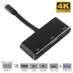 V126 USB-C / Type-C 公頭轉 PD + HDMI + VGA + 音頻 + USB 3.0 母頭五合一轉換器，五合一