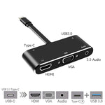 V126 USB-C / Type-C 公頭轉 PD + HDMI + VGA + 音頻 + USB 3.0 母頭五合一轉換器，五合一
