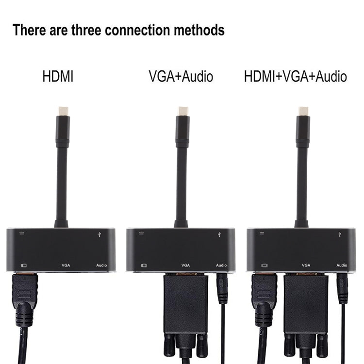V126 USB-C / Type-C 公頭轉 PD + HDMI + VGA + 音頻 + USB 3.0 母頭五合一轉換器，五合一