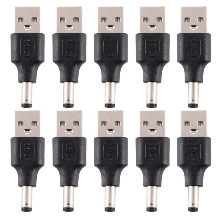 10 個 5.5 x 2.1mm 公頭轉 USB 2.0 公頭直流電源插頭連接器，5.5 x 2.1mm