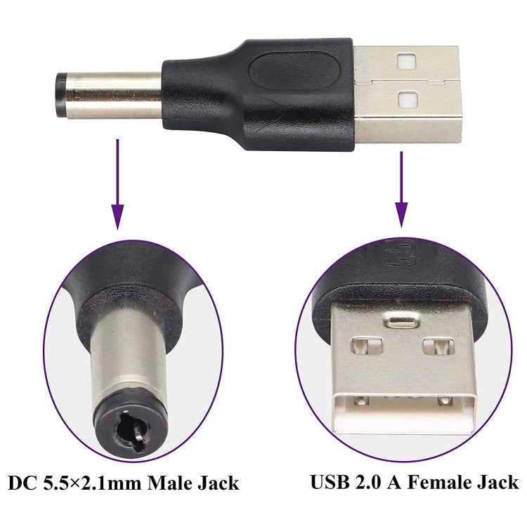 10 個 5.5 x 2.1mm 公頭轉 USB 2.0 公頭直流電源插頭連接器，5.5 x 2.1mm