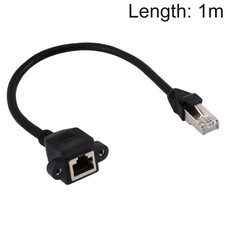 RJ45母頭轉公頭CAT6E網路面板安裝螺絲鎖定延長線，長度：1米，長度：1米