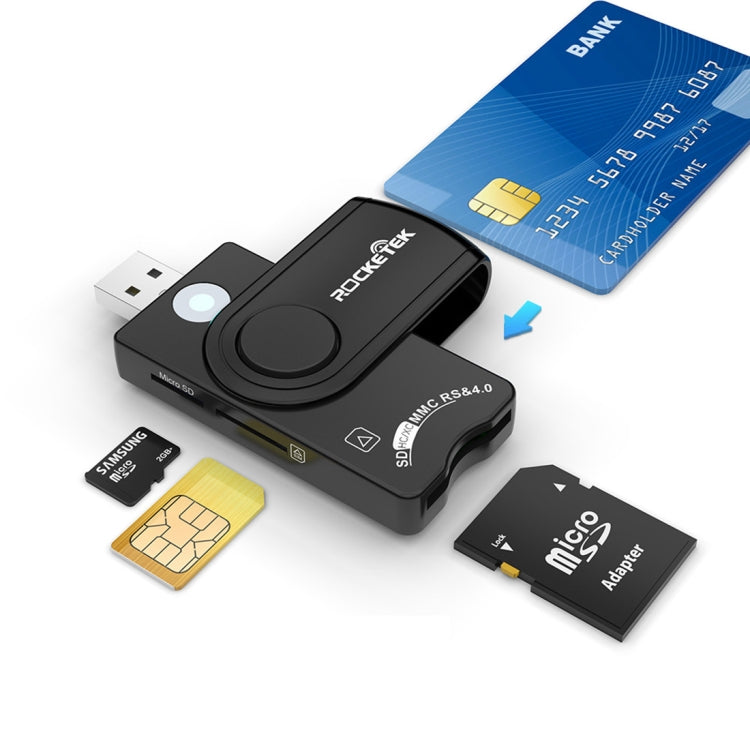ROCKETEK CR310 USB 3.0 + TF卡 + SD卡 + SIM卡 + 智能卡多功能讀卡器，USB 3.0