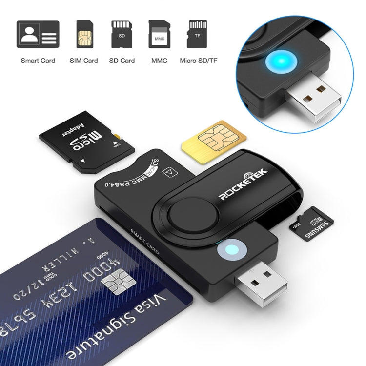 ROCKETEK CR310 USB 3.0 + TF卡 + SD卡 + SIM卡 + 智能卡多功能讀卡器，USB 3.0