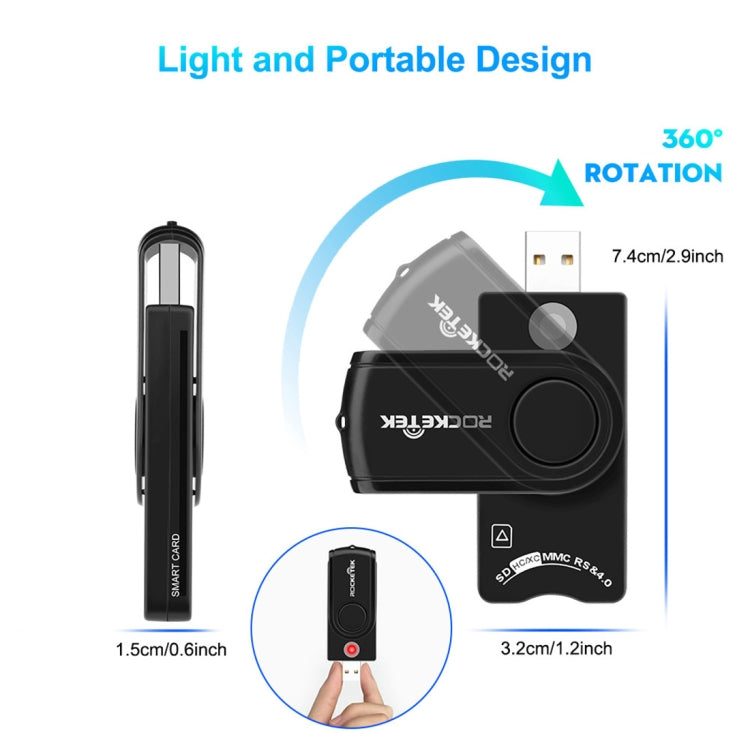 ROCKETEK CR310 USB 3.0 + TF卡 + SD卡 + SIM卡 + 智能卡多功能讀卡器，USB 3.0