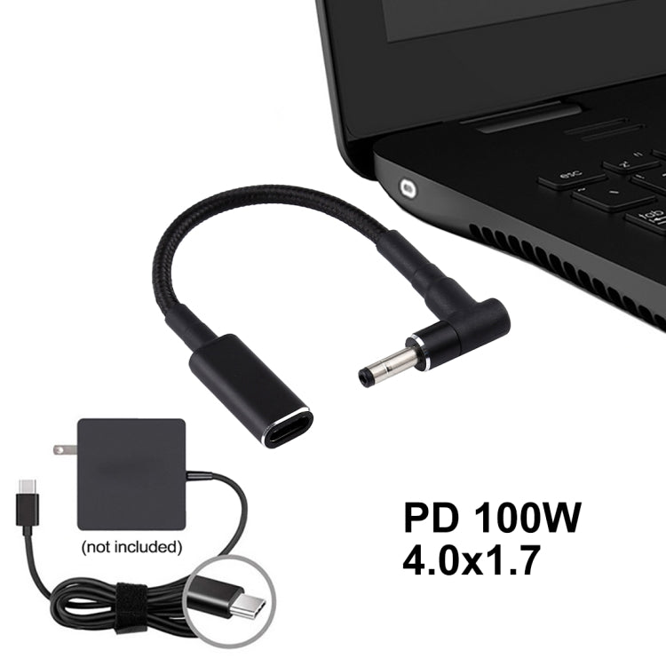 PD 100W 18.5-20V 4.0 x 1.35mm彎頭轉USB-C / Type-C轉接器尼龍編織線
