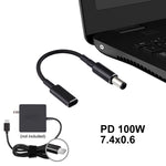 PD 100W 18.5-20V 7.4 x 0.6mm轉USB-C / Type-C轉接器尼龍編織線，適用HP，7.4 x 0.6mm