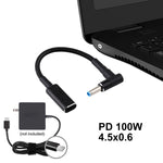 PD 100W 18.5-20V 4.5 x 0.6mm 彎頭轉 USB-C / Type-C 轉接頭 尼龍編織線，適用於 HP，4.5 x 0.6mm
