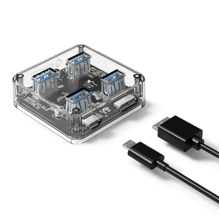 ORICO MH4U-100 USB 3.0 透明桌面集線器，附 100 公分 Micro USB 線，MH4U-100