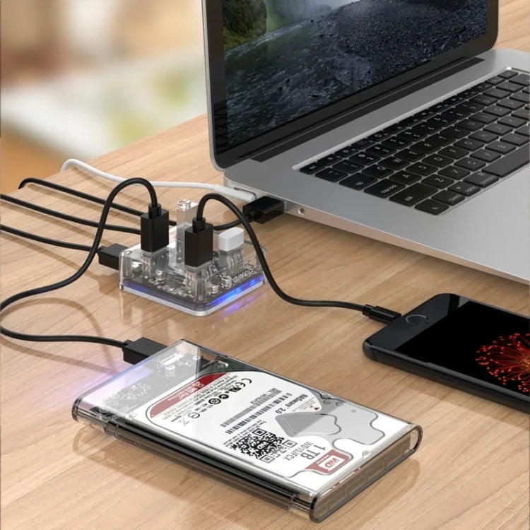 ORICO MH4U-100 USB 3.0 透明桌面集線器，附 100 公分 Micro USB 線，MH4U-100