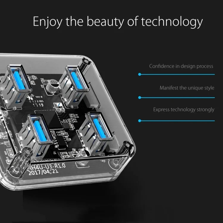 ORICO MH4U-100 USB 3.0 透明桌面集線器，附 100 公分 Micro USB 線，MH4U-100