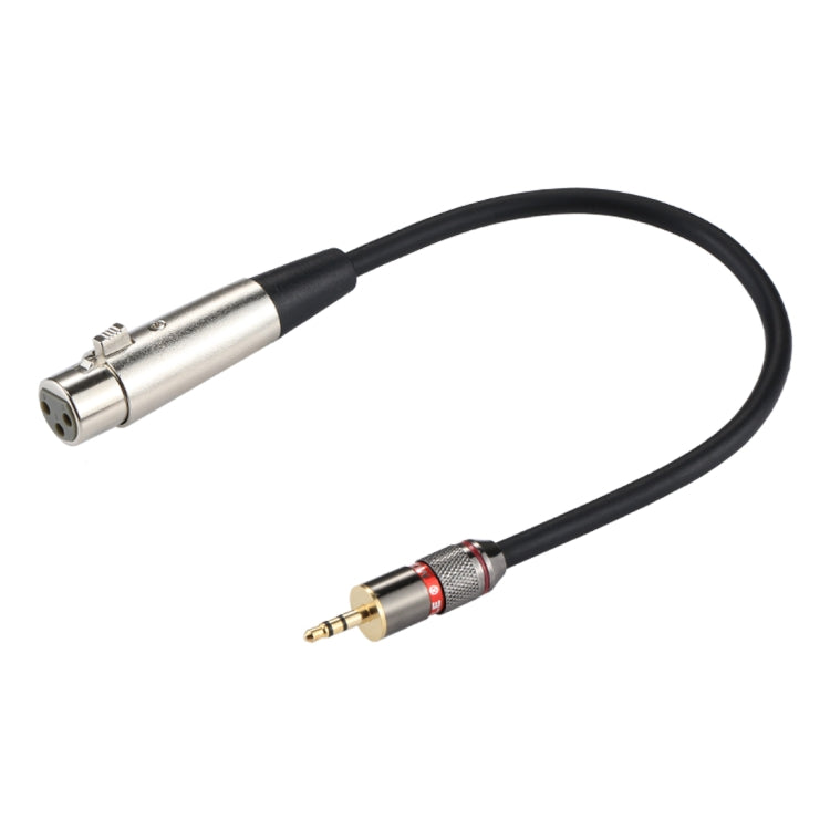 金屬頭 3.5mm 公頭轉鋁殼 3 針 XLR CANNON 母頭音頻連接器轉接線，全長約 35cm，3 針母頭