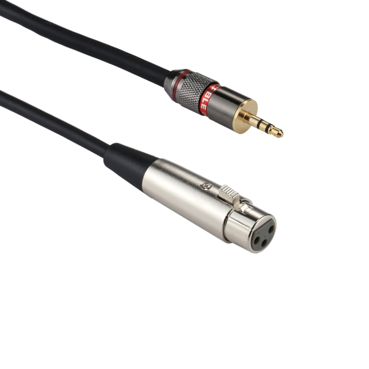 金屬頭 3.5mm 公頭轉鋁殼 3 針 XLR CANNON 母頭音頻連接器轉接線，全長約 35cm，3 針母頭