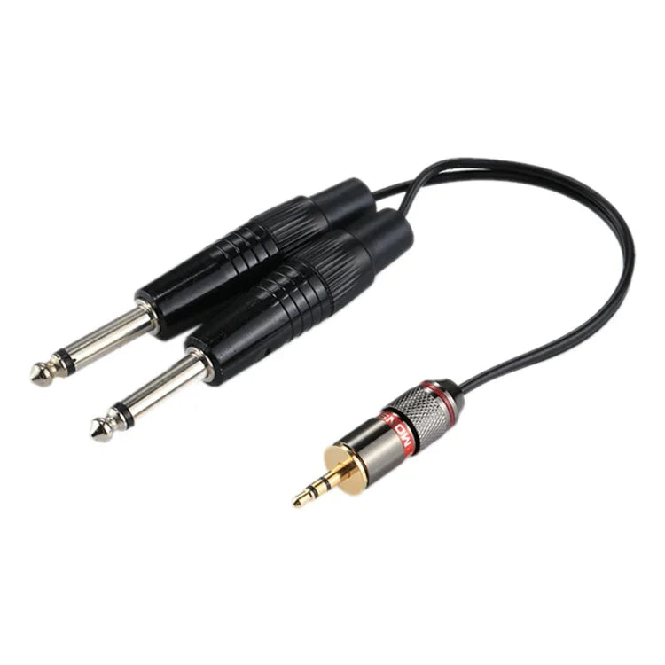 3.5mm 公頭轉 2 x 6.35mm 公頭單聲道音頻轉接線，總長約 27cm