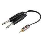 3.5mm 公頭轉 2 x 6.35mm 公頭單聲道音頻轉接線，總長約 27cm