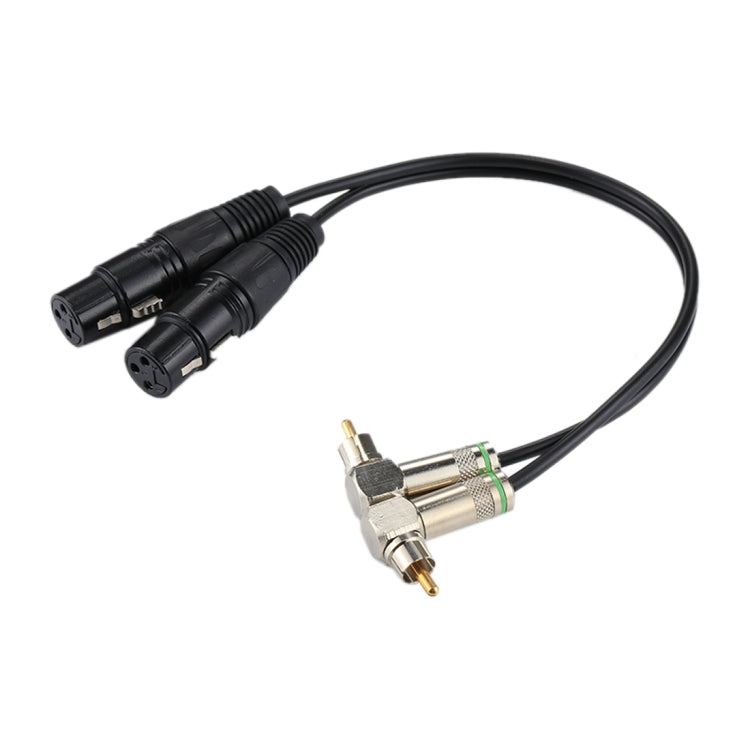 2 RCA 直角公頭轉 2 個 3 針 XLR CANNON 母頭音頻連接器轉接線，適用於麥克風 / 音響設備，全長約 34cm，2 RCA 直角公頭
