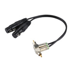 2 RCA 直角公頭轉 2 個 3 針 XLR CANNON 母頭音頻連接器轉接線，適用於麥克風 / 音響設備，全長約 34cm，2 RCA 直角公頭