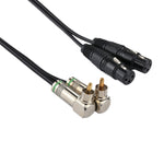 2 RCA 直角公頭轉 2 個 3 針 XLR CANNON 母頭音頻連接器轉接線，適用於麥克風 / 音響設備，全長約 34cm，2 RCA 直角公頭