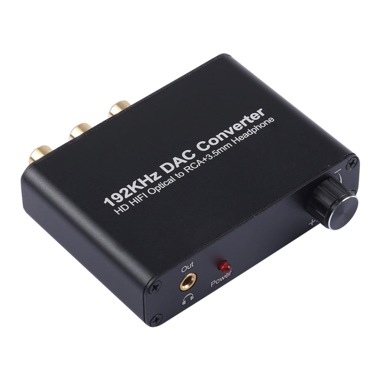 192KHz DAC 轉換器 HD HIFI 光纖轉 RCA+3.5mm 耳機 5.1 聲道數位音訊轉換器，附音量控制，192KHz DAC