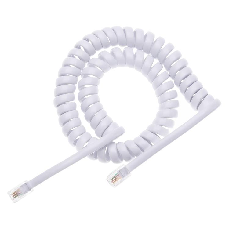4 芯公頭對公頭 RJ11 彈簧式電話延長捲線，伸長長度：3米（白色），長度：3米