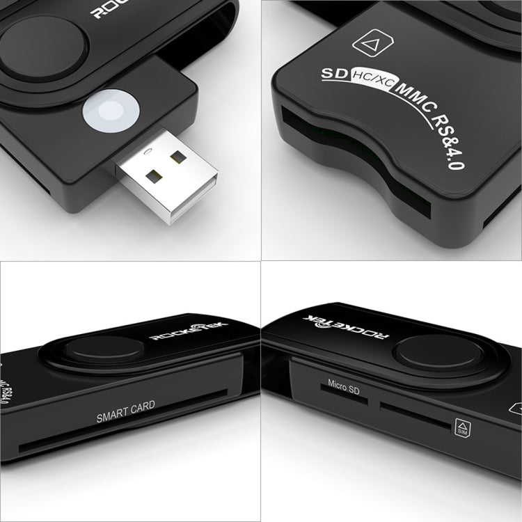 ROCKETEK CR310 USB 2.0 + TF 卡 + SD 卡 + SIM 卡 + 智能卡多功能讀卡器，USB 2.0