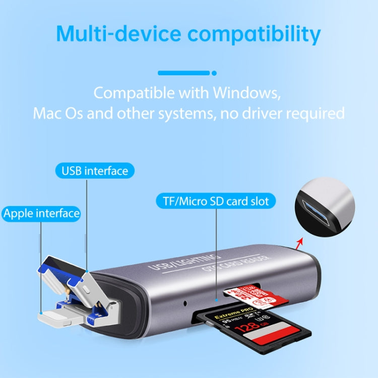 118 2 合 1 USB + 8 Pin 介面 USB 隨身碟 / 記憶卡 OTG 讀卡器，適用 IOS 系統手機 / 電腦
