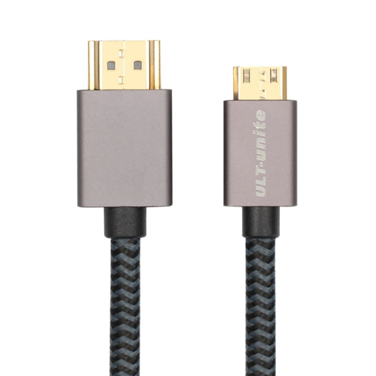 ULT-unite 鍍金頭 HDMI 2.0 公對 Mini HDMI 公尼龍編織線，線長：2m，2m