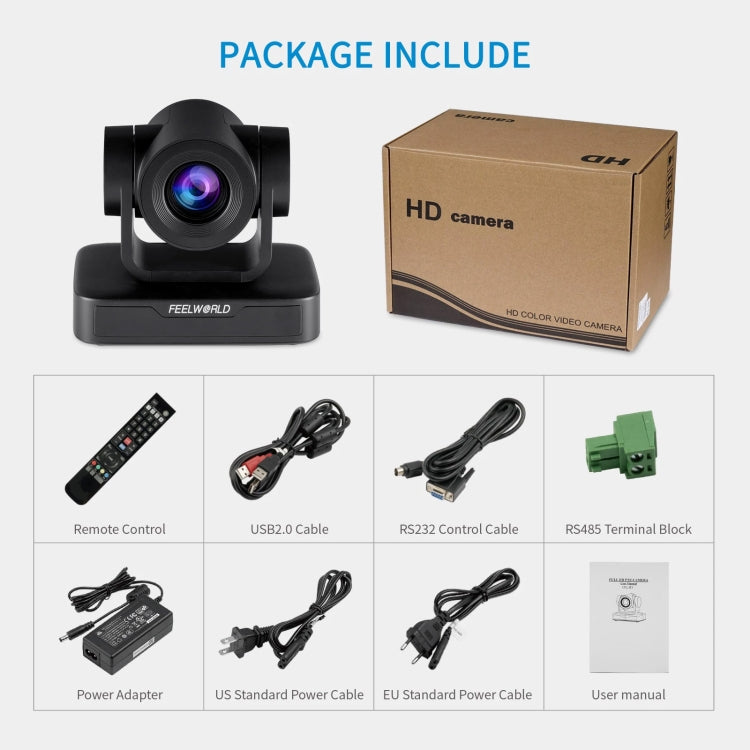 FEELWORLD USB10X 10 倍光學變焦 1080P USB PTZ 視訊會議攝影機，歐規及美規插頭，USB10X