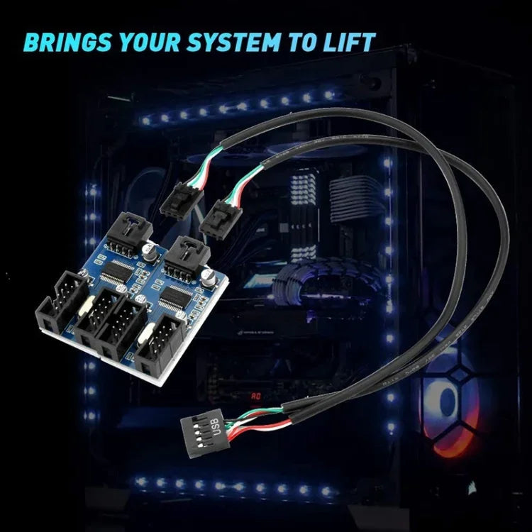 Rocketek HC427 9 針 USB2.0 集線器轉接板 一分四分線器電路板，一分四