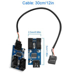 Rocketek HC427 9 針 USB2.0 集線器轉接器一分二分接電路板，一分二