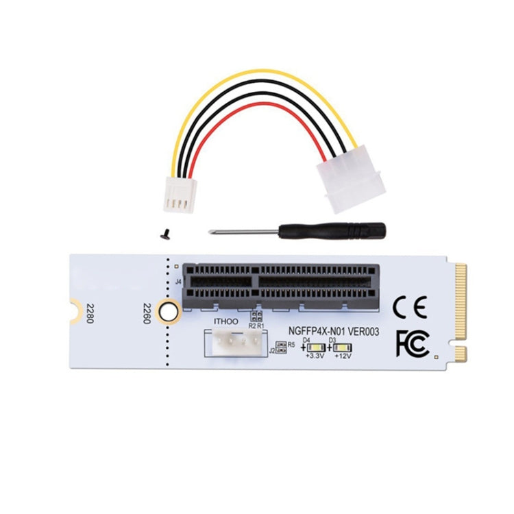 NGFF M.2 Key M 轉 PCI-E 1X / 4X / 8X / 16X 顯示卡挖礦擴充槽轉接卡，附 LED 與 4 針電源線，VER003 含 4 針電源線