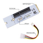 NGFF M.2 Key M 轉 PCI-E 1X / 4X / 8X / 16X 顯示卡挖礦擴充槽轉接卡，附 LED 與 4 針電源線，VER003 含 4 針電源線
