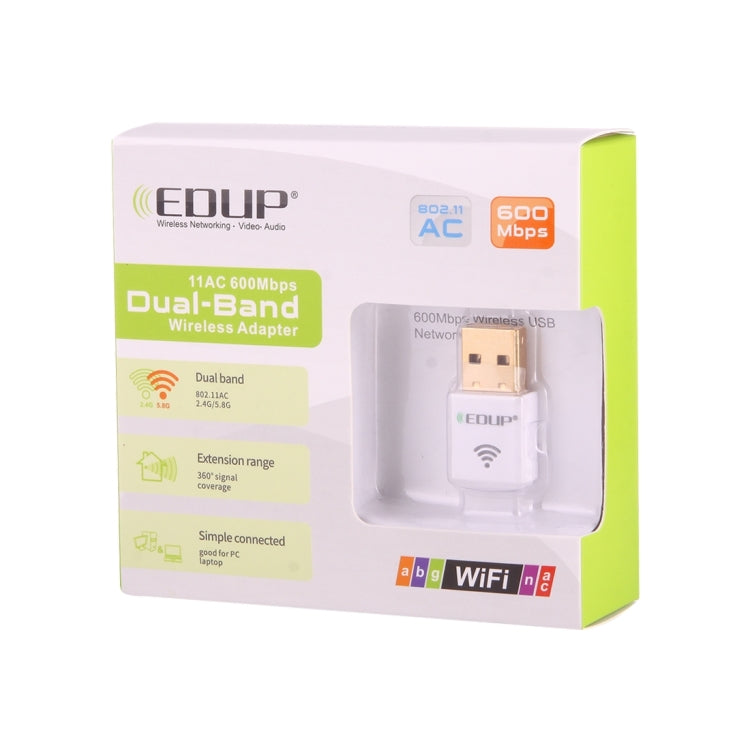 EDUP EP-AC1619 迷你無線 USB 600Mbps 2.4G / 5.8Ghz 150M+433M 雙頻 WiFi 網卡，適用筆記型電腦 / 筆電 / PC，EP-AC1619 600Mbps（白色），EP-AC1619 600Mbps（黑色）