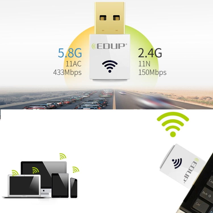 EDUP EP-AC1619 迷你無線 USB 600Mbps 2.4G / 5.8Ghz 150M+433M 雙頻 WiFi 網卡，適用筆記型電腦 / 筆電 / PC，EP-AC1619 600Mbps（白色），EP-AC1619 600Mbps（黑色）