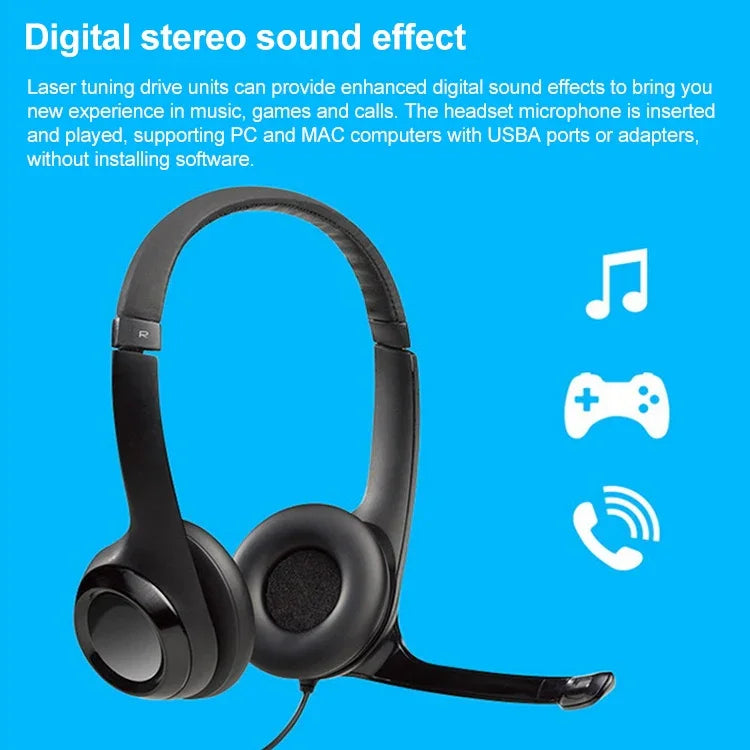 Logitech H390 USB 有線耳機，立體聲耳機，帶降噪麥克風