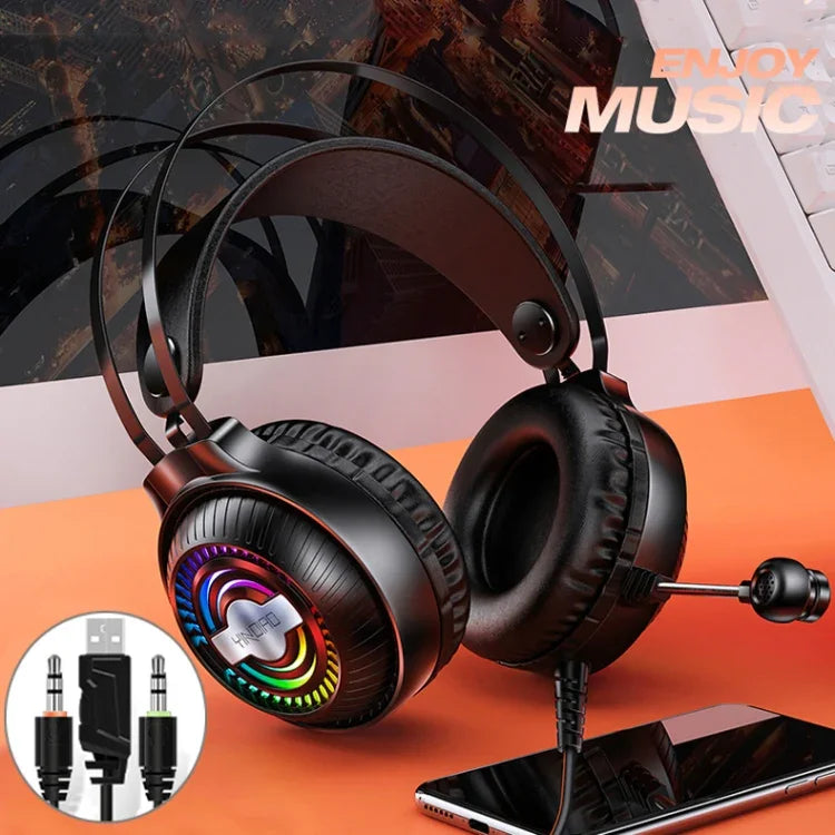 YINDIAO Q4 頭戴式有線遊戲耳機，帶麥克風，版本：雙3.5mm + USB，Q4（黑色）、Q4（白色）