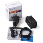 ORICO A3H4 鋁合金高速4埠USB 3.0 HUB，附12V/2.5A電源供應器，適用筆電，4埠（銀色）