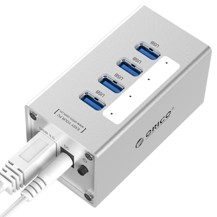 ORICO A3H4 鋁合金高速4埠USB 3.0 HUB，附12V/2.5A電源供應器，適用筆電，4埠（銀色）