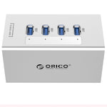 ORICO A3H4 鋁合金高速4埠USB 3.0 HUB，附12V/2.5A電源供應器，適用筆電，4埠（銀色）