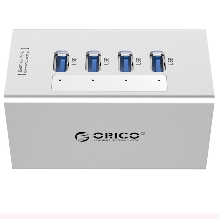 ORICO A3H4 鋁合金高速4埠USB 3.0 HUB，附12V/2.5A電源供應器，適用筆電，4埠（銀色）