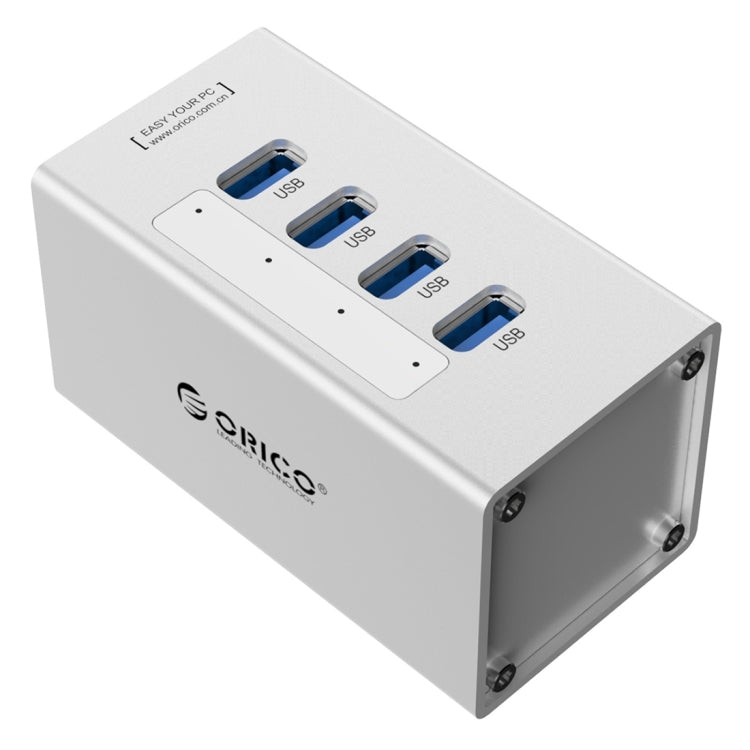 ORICO A3H4 鋁合金高速4埠USB 3.0 HUB，附12V/2.5A電源供應器，適用筆電，4埠（銀色）