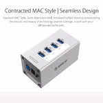 ORICO A3H4 鋁合金高速4埠USB 3.0 HUB，附12V/2.5A電源供應器，適用筆電，4埠（銀色）